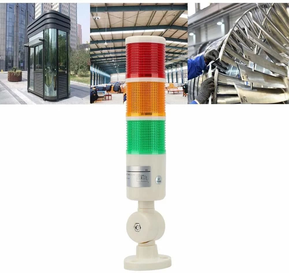 HANUTECH 3 Tier Industrial LED Signal Tower Lamp Light |Tower Warning Light | Tower LED Indicator with Buzzer Sound 220v AC for Offices,Industries & More Fire Alarm Wall Mounted